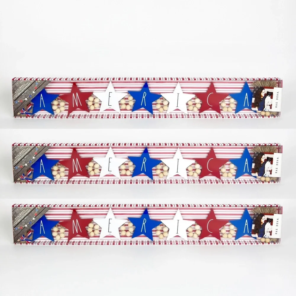 Set of 3 Rae Dunn USA 4th July Red White Blue Stars America 45
